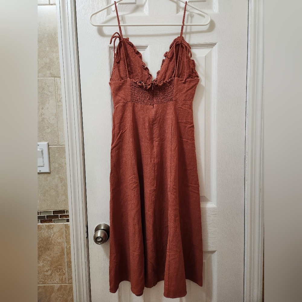 Lulus Lisbeth Rust Orange Button Front Linen Midi… - image 5